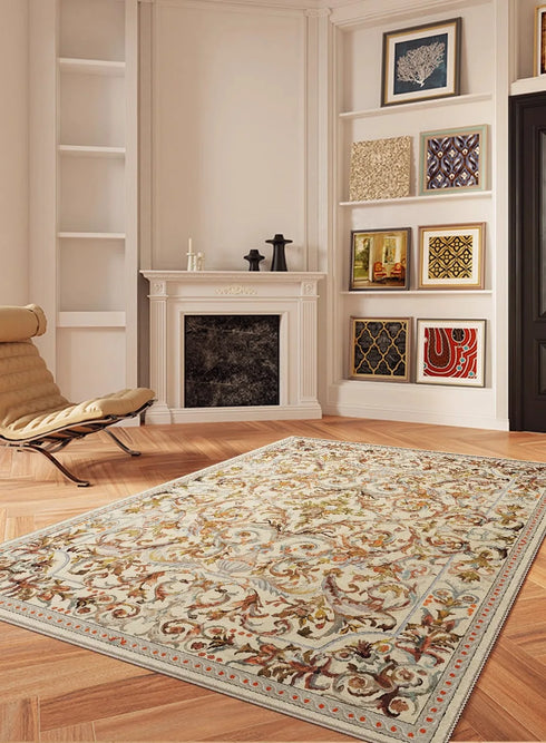 Retro Luxury Carpet for Living Room and Bedroom Soft Non-Slip Machine Washable Rug