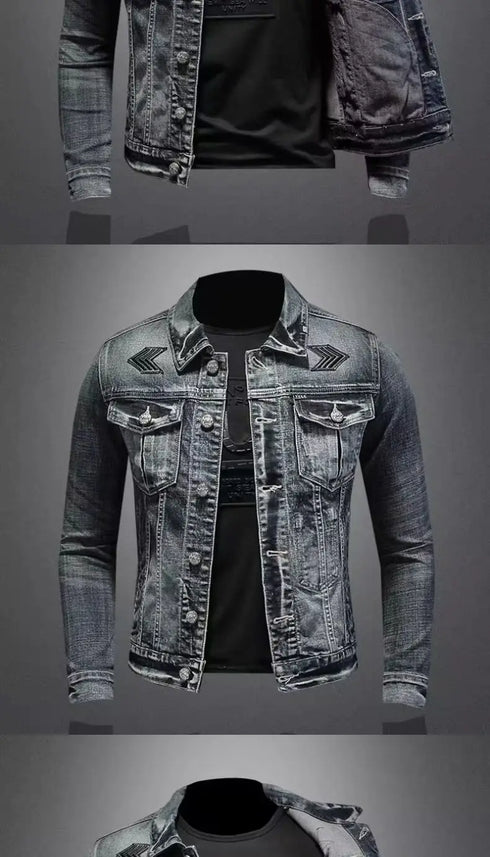 Men's Casual Vintage Denim Biker Jacket for Riding, Stylish High Street Outerwear with Buttoned Lapel and Comfortable Fit for Everyday Wear