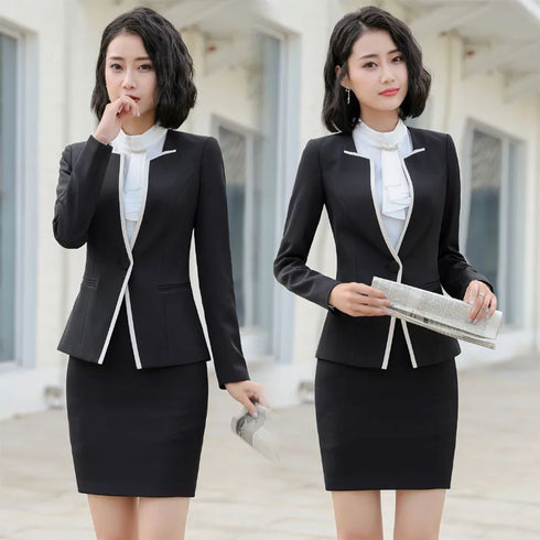 Elegant Long Sleeve One Button Business Suit for Women - Stylish Office Lady Attire for Formal Events and Professional Settings