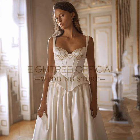 Boho Beach Long Wedding Dress Sweetheart A-Line Satin Bridal Gown Formal Prom Ball Gown