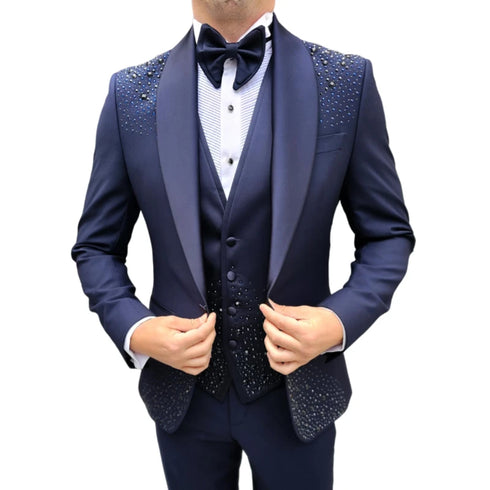 3 Piece Beaded Tuxedo Suit for Wedding and Formal Events