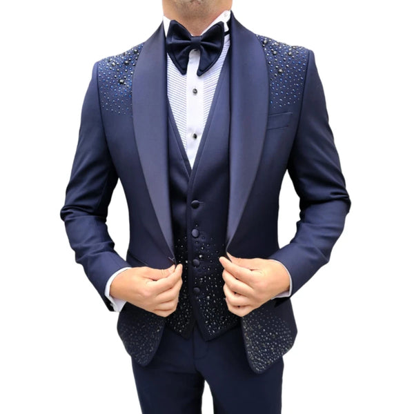 3 Piece Beaded Tuxedo Suit for Wedding and Formal Events