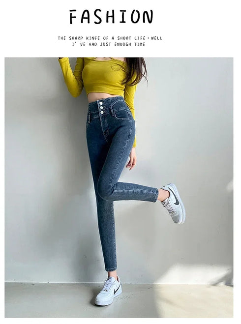 Women's High Waist Stretch Jeans - Fashionable Slim Denim Pants