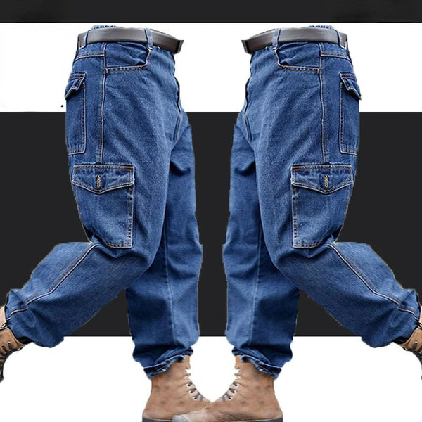 Men's Wear-Resistant Cotton Denim Overalls Pants with Multiple Pockets for All Seasons - Ideal for Workwear and Safari Style Looks, Perfect for Dark Denim Jeans Outfits