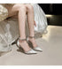 Comemore White Wedding Bridesmaid Satin Pumps with Rhinestones