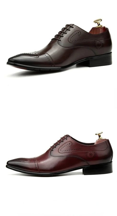 Handmade Mens Dress Shoes Luxury Genuine Leather British Trend Brogues Wedding Business Shoes