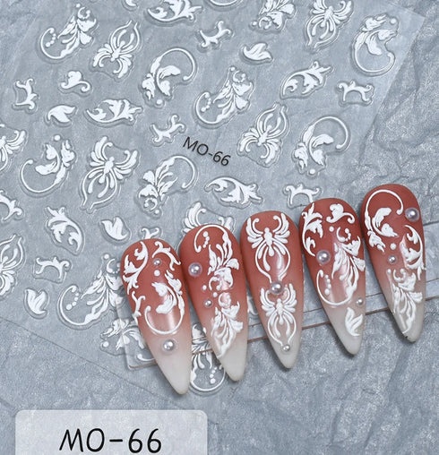 5D Embossed Nail Art Stickers - Semi-Transparent White Bowknots Adhesive Sliders for Creative Manicure Decorations and Nail Art Accessories