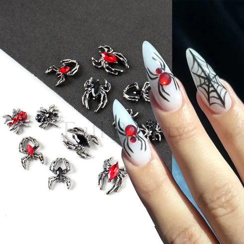 Halloween Spider Nail Art Charms - 3D Alloy Rhinestones for Stylish DIY Manicure and Nail Decor Accessories, Perfect for Gothic Punk and Retro Designs