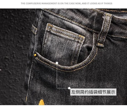 Luxury Streetwear Slim Fit Denim Jeans with 3D Embroidery Design for Casual Spring and Autumn Fashion - Perfect for Medium Wash Jeans Outfit and Punk Style