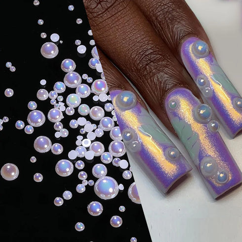 Silver Pearl Shape Nail Art Charms - 3D Rhinestones Mixed Size Beads for Fall Nail Art and Home Decoration