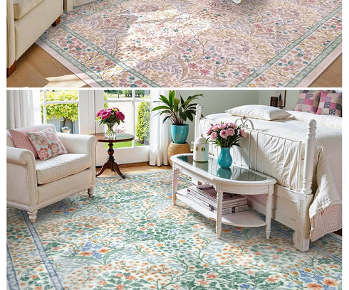 Large Machine Washable Bohemian Flower Carpet for Living Room and Bedroom Decoration
