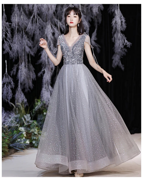 Off Shoulder Lace Illusion A Line Dress Floor Length Glitter Tulle Bow Bridesmaid Dress