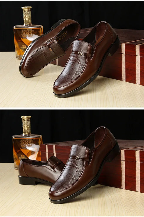 Stylish Slip-On Italian Leather Moccasin Dress Shoes for Men - Fashionable Pointed Toe Formal Footwear for Daily Business Wear