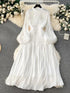 French Luxury Folds Wedding Formal Occasion Dress Women Stand Puff Sleeve Pleated Holiday Chic Robe