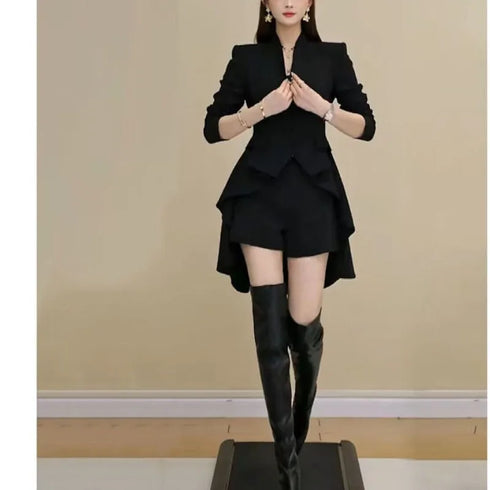 Elegant Women's Dresses Sets for Autumn and Winter V-neck Long Sleeved Robe Casual Solid Color Outfit