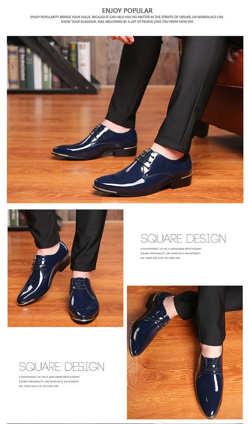 Elegant Oxford Dress Shoes for Men - Luxurious Patent Leather Formal Footwear for Weddings and Office Events, Sizes 38-48, Soft Rubber Outsole and Pointed Toe Design