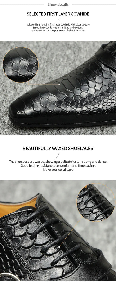 Elegant Men's Formal Oxfords with Serpentine & Metal Buckle for Weddings, Casual Leather Dress Shoes - Perfect Gift for Any Occasion