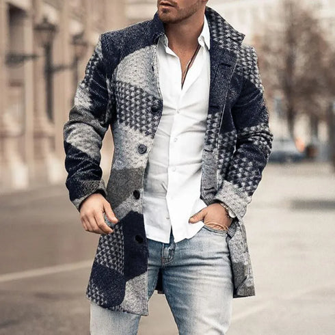 Customized Men's Long Denim Jacket for Autumn and Winter Casual Style - Perfect Long Sleeve Button Outerwear for Daily Wear