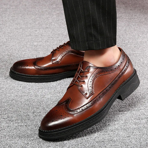 Elegant Men's Formal Dress Brogue Shoes - Slip-On British Gentleman Oxfords for Weddings and Special Occasions