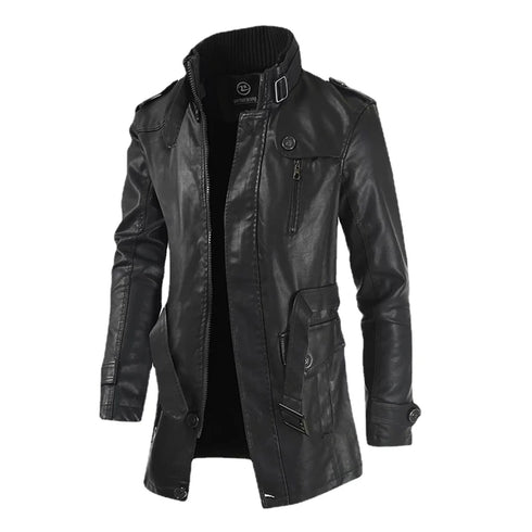 Men's Casual Fleece-Lined Leather Windbreaker Coat - Stylish Moto & Biker Jacket for Autumn and Winter Wear