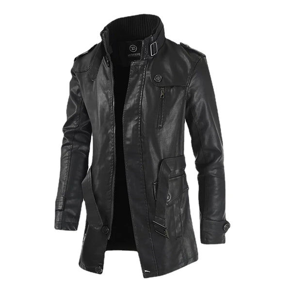 Men's Casual Fleece-Lined Leather Windbreaker Coat - Stylish Moto & Biker Jacket for Autumn and Winter Wear