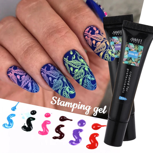 8ml Black Nail Stamping Gel Polish for Stunning Manicure Art with White Gold Transfer Gel, Perfect for UV Soak Off Varnish and Nail Art Stamping Plate Tools