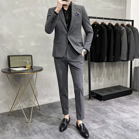 Men's Two-Piece Wedding Suit Business Casual Ensemble with Trousers
