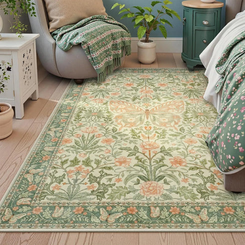 Floral Butterfly Area Rug for Bedroom and Living Room Soft Non-Slip Floor Mat