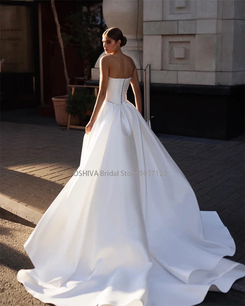 Simple Wedding Dresses Customized Bridal Gowns Sweetheart Neck High Split Elegance Perfect Fit