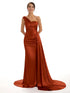 Satin Off-Shoulder Backless Pleated Bridesmaid Dress With Sweep Train Elegant Evening Gown