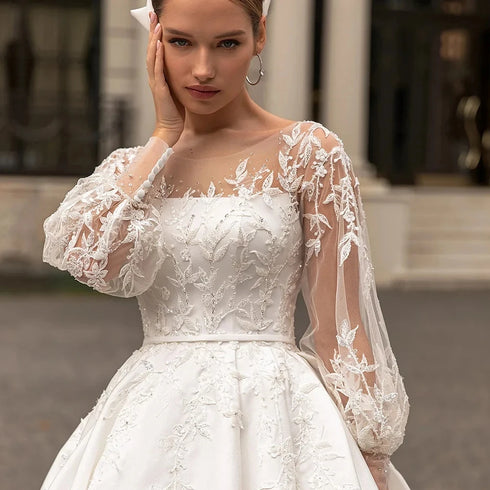 Luxury Lace Appliques Wedding Dresses A Line Formal Gowns