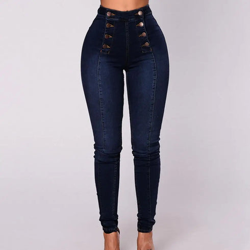 High Waist Buttons Decoration Shaping Women Jeans Streetwear