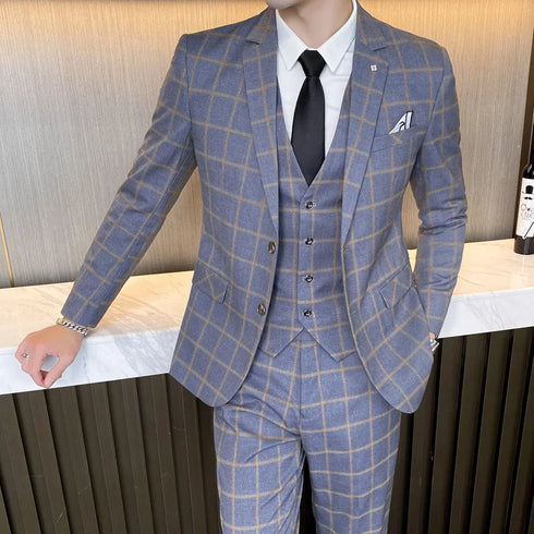 Men's Business Casual Suit Set Blazer Vest Pants Fashionable Slim Fit for Weddings and Work