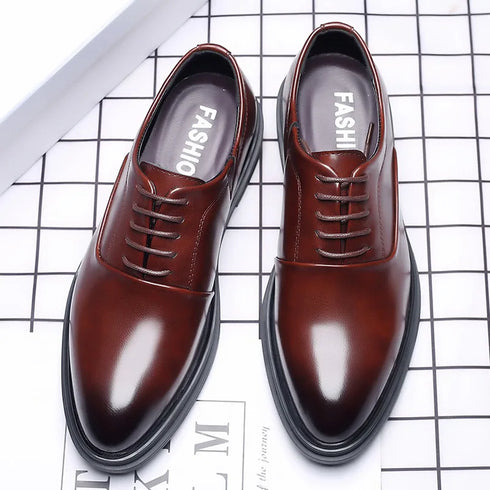 Elegant Men's Dress Shoes - Classic Formal Oxfords for Business, Office, and Wedding Occasions - Stylish Lace-up Casual Leather Footwear with Pointed Toe Design