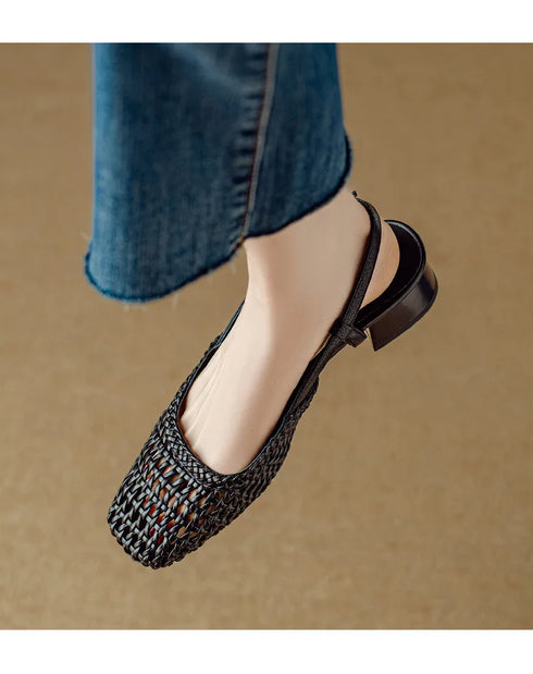 Woven Square Toe Mid Heel Sandals For Women Stylish