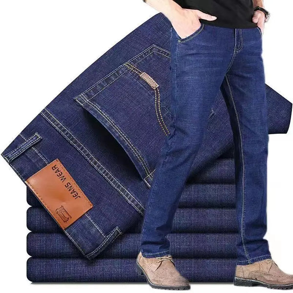 Business Jeans For Men Casual Straight Stretch Denim Trousers