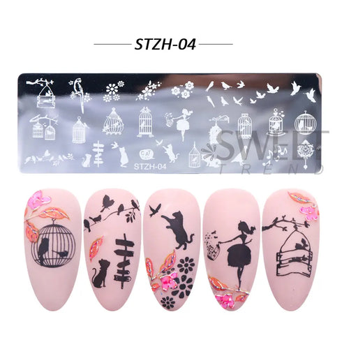 Winter Wonderland Nail Art Stamping Plate with Snowflake, Butterfly, and Rose Leaf Designs - Perfect for DIY Christmas Nail Polish Printing Template Tool