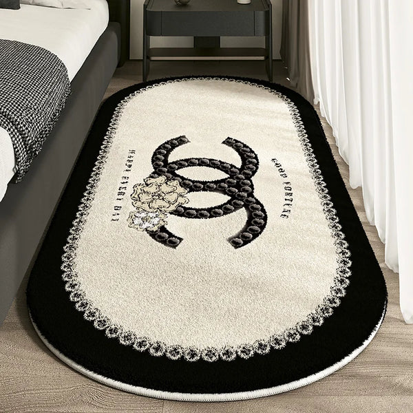 Cashmere Imitated French Oval Bed Rug for Living Room and Study, Dirt Resistant Non-Slip Carpet