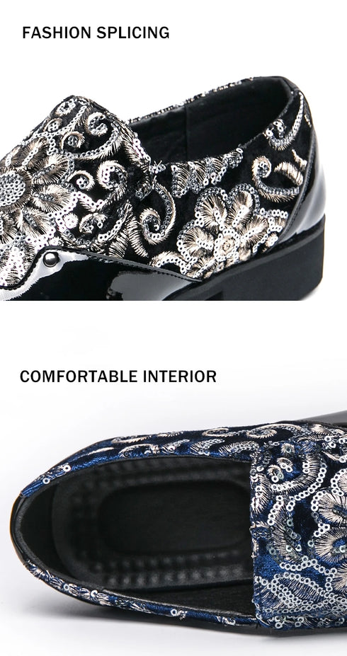 Luxury Patent Leather Loafers for Men - Designer Comfortable Embroidery Shoes Perfect for Wedding and Party, Breathable Formal Dress Footwear in Plus Sizes