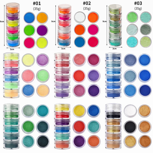 Vibrant 6-Piece Neon Pigment Powder Set for Nail Art, Fluorescent Glitter, Chrome Pearlescent Finish, Epoxy Resin, and Eyeshadow Applications