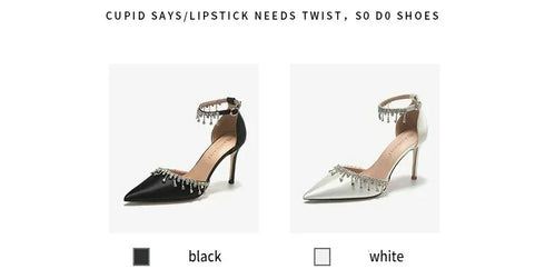 Comemore White Wedding Bridesmaid Satin Pumps with Rhinestones