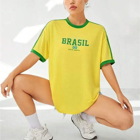 Europe and the United States loose letters yellow green top Y2K women's summer T-shirt sexy clothing street