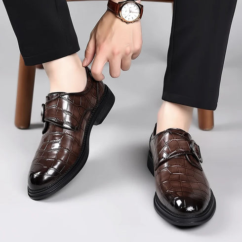 Formal Men's Loafers Handmade Leather Casual Footwear Driving Shoes with Metal Buckle