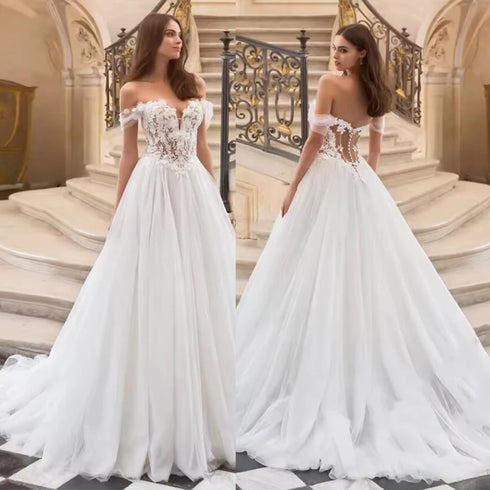 Modern A Line Wedding Dresses Customized Sweetheart Off Shoulder Bridal Gowns