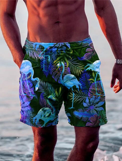 Men's Swim Shorts Drawstring Leaf Flamingo Quick Dry Trunks