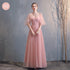 Bridesmaid Dress Tea-Length Tulle With Built-In Bra, V-Neck Pleated Design For Prom And Wedding Dress