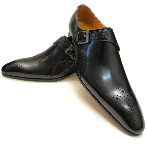 Elegant Handmade Leather Monk Loafer Shoes for Men - Breathable Formal Dress Footwear with Pointed Toe Design, Ideal for Daily Wear and Special Occasions