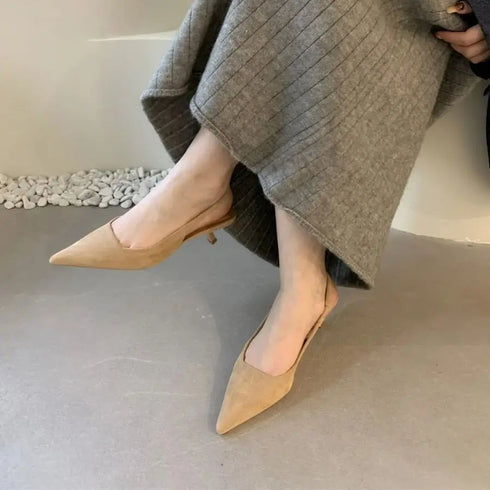 Elegant Pointed Toe Slingback Sandals Low Heel Mules