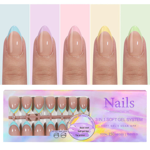 150Pcs Coffin Almond French False Nails Set - Reusable Acrylic Press On Nail Tips for Effortless Style and Glamour