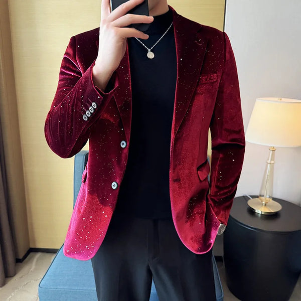 Velvet Jacket Men's Blazer Business Fashion Printed Suit
